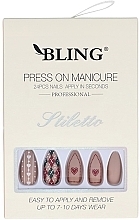 Kup Sztuczne paznokcie Stiletto, różowe z nadrukiem - Bling Press On Manicure