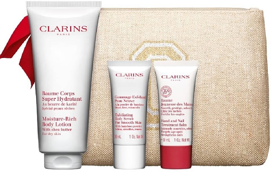 Zestaw - Clarins Body Care Essentials Set (b/lot/200 ml + b/scr/30 ml + h/balm/30 ml + bag) — Zdjęcie N2