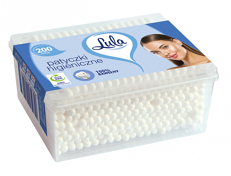 Patyczki higieniczne w prostokątnym pudełku, 200 szt.	 - LULA BIO — Zdjęcie N1