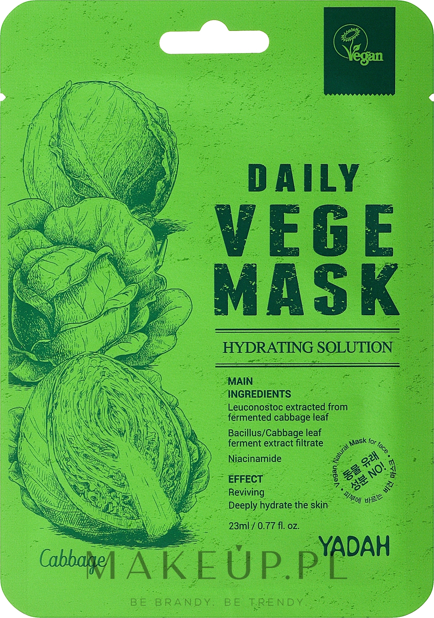 Maseczka w płachcie z ekstraktem z liści kapusty - Yadah Daily Vege Mask Cabbage — Zdjęcie 1 x 23 ml