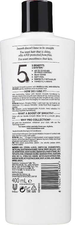 Wygładzająca odżywka do włosów z olejem marula - Tresemme Keratin Smooth Conditioner — Zdjęcie N2