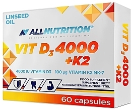 Suplement diety D3+K2 i olej lniany - Allnutrition Vit D3 4000 + K2 Linseed Oil — Zdjęcie N1