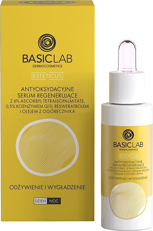 Antyoksydacyjne serum regenerujące do twarzy - BasicLab Dermocosmetics Esteticus Face Serum 6% Tetraisopalmitate 0.5% Coenzyme Q10 — Zdjęcie N6