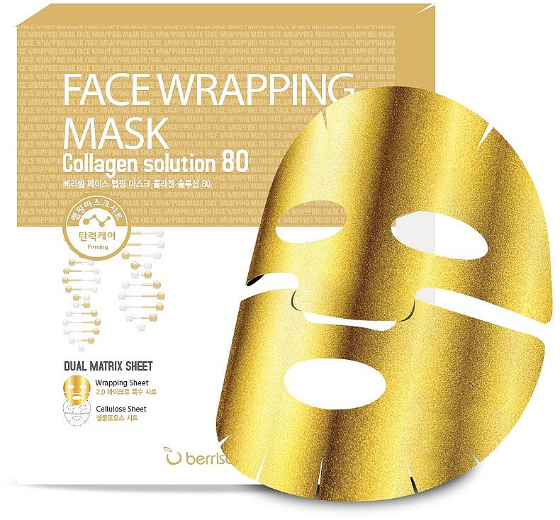 Złota maska kolagenowa w płachcie - Berrisom Face Wrapping Mask Collagen Solution — Zdjęcie N1
