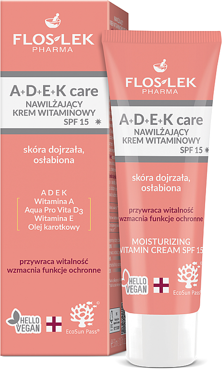 Nawilżający krem ​​witaminowy - Floslek A + D + E + K Care Moisturizing Vitamin Cream SPF 15 — Zdjęcie N1