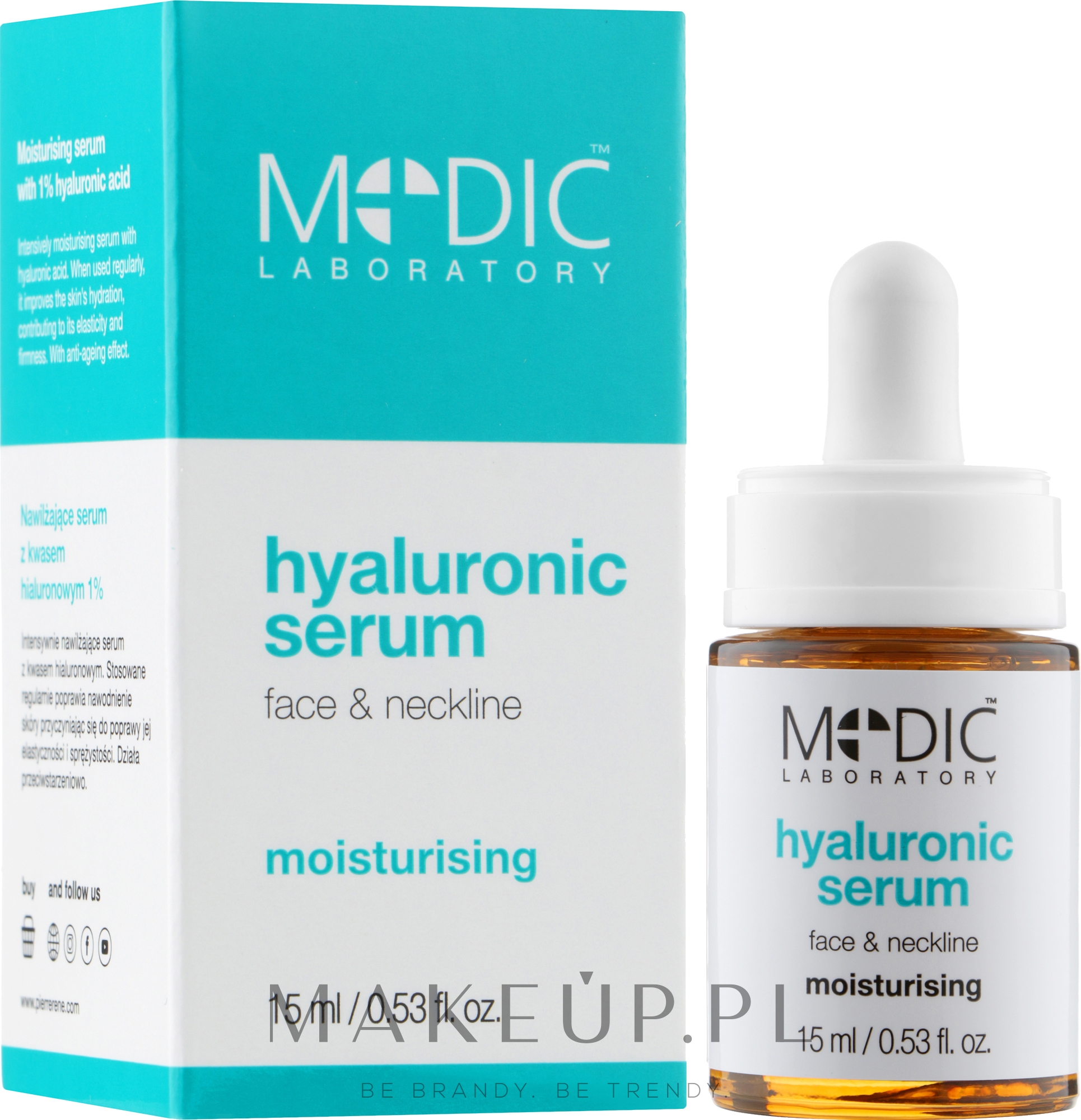 Serum do twarzy z kwasem hialuronowym - Pierre Rene Medic Laboratory Hyaluronic Serum Face & Neckline Moisturising — Zdjęcie 15 ml