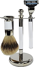 Zestaw do golenia - Golddachs Silver Tip Badger, Mach3 Metal Chrome Acrylic Silver Tip (sh/brush + razor + stand) — Zdjęcie N1
