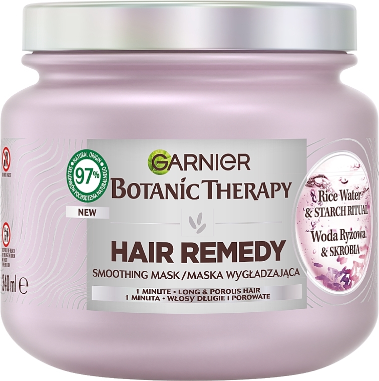 Maska wygładzająca do włosów długich i porowatych Woda ryżowa i skrobia - Garnier Botanic Therapy Hair Remedy — Zdjęcie N1