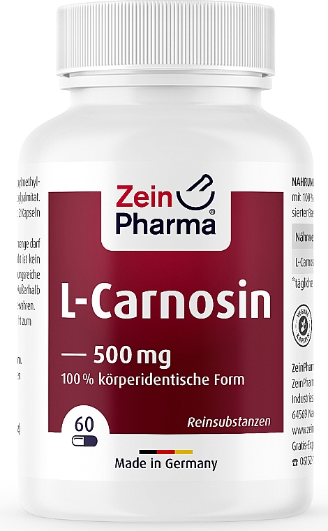 Suplement diety L-karnozyna, 500 mg - ZeinPharma L-Carnosine 500mg — Zdjęcie N1