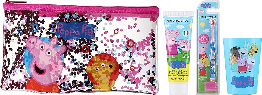 Zestaw - Naturaverde Kids Peppa Pig Oral Set (toothbrush/1pc + toothpaste/75ml + cup/1pc + bag/1pc) — Zdjęcie N2