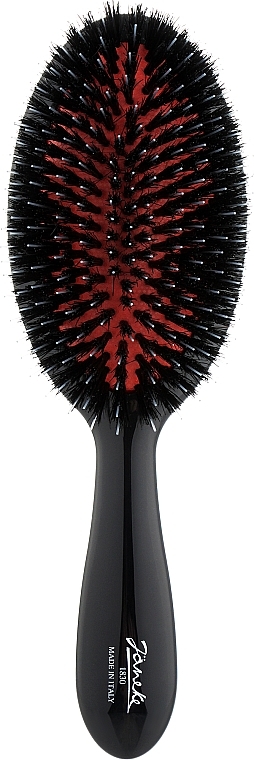 Szczotka do włosów z naturalnego włosia, 22,5 cm, czarno-czerwona - Janeke Black Hairbrush  — Zdjęcie N1