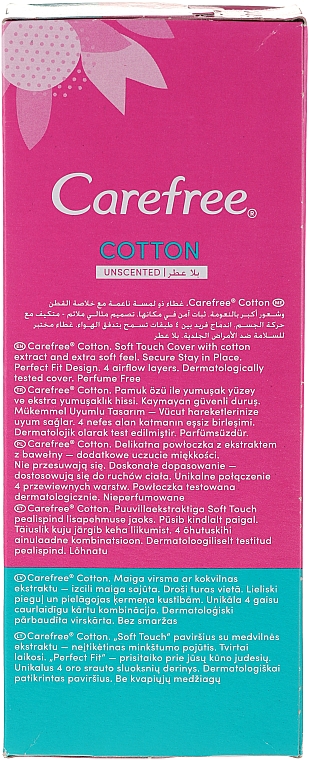 PRZECENA! Wkładki higieniczne, 20 szt. - Carefree Cotton Unscented Pantyliners * — Zdjęcie N2