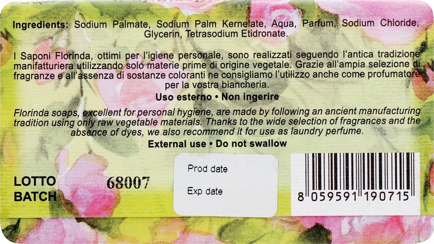 Mydło naturalne w kostce Bukiet róż - Florinda Sapone Vegetale Vegetal Soap Rose Bouquet — Zdjęcie N2
