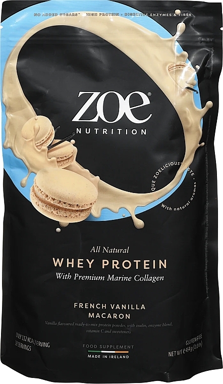 Suplement białka z kolagenem morskim, waniliowe makaroniki - Zoe Nutrition Whey Protein & Marine Collagen French Vanilla Macaron — Zdjęcie N1