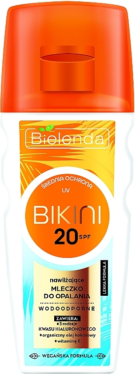 Nawilżające mleczko wodoodporne do opalania z filtrem przeciwsłonecznym SPF 20 - Bielenda Bikini — Zdjęcie N1