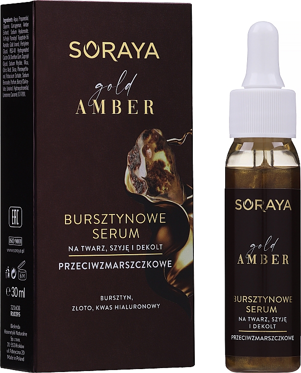 Bursztynowe serum przeciwzmarszczkowe na twarz, szyję i dekolt - Soraya Gold Amber