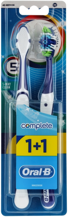 Zestaw szczoteczek do zębów Complete (średnia twardość, 2 szt. granatowe) - Oral-B Complete 5 Way Clean 1+1
