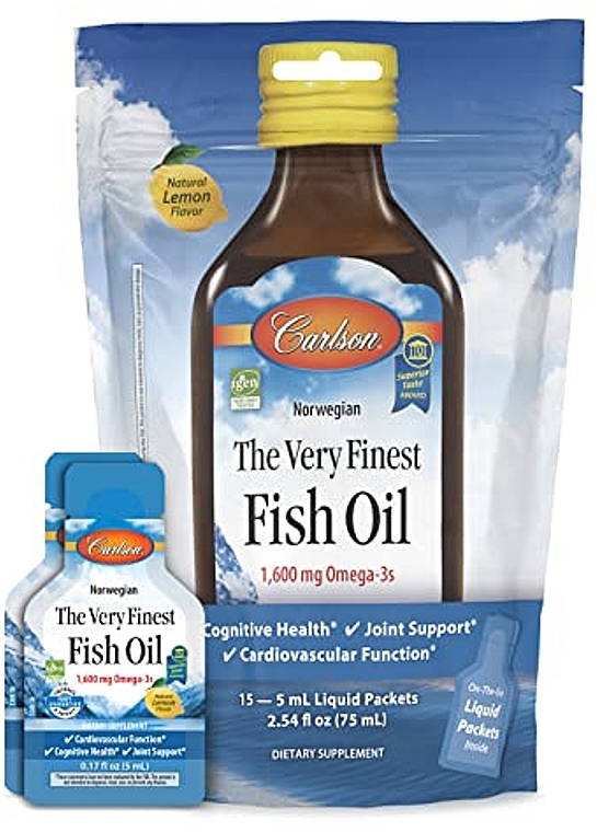 Olej rybny o smaku cytrynowym, 1600 mg - Carlson Labs The Very Finest Fish Oil — Zdjęcie N1