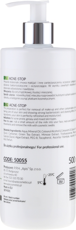 Oczyszczające mleczko antybakteryjne z zieloną herbatą - APIS Professional Acne-Stop — Zdjęcie N2