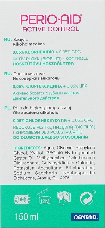 PRZECENA! Płyn do płukania jamy ustnej w przewlekłym zapaleniu przyzębia - Dentaid Perio·Aid Active Control 0,05% * — Zdjęcie N4