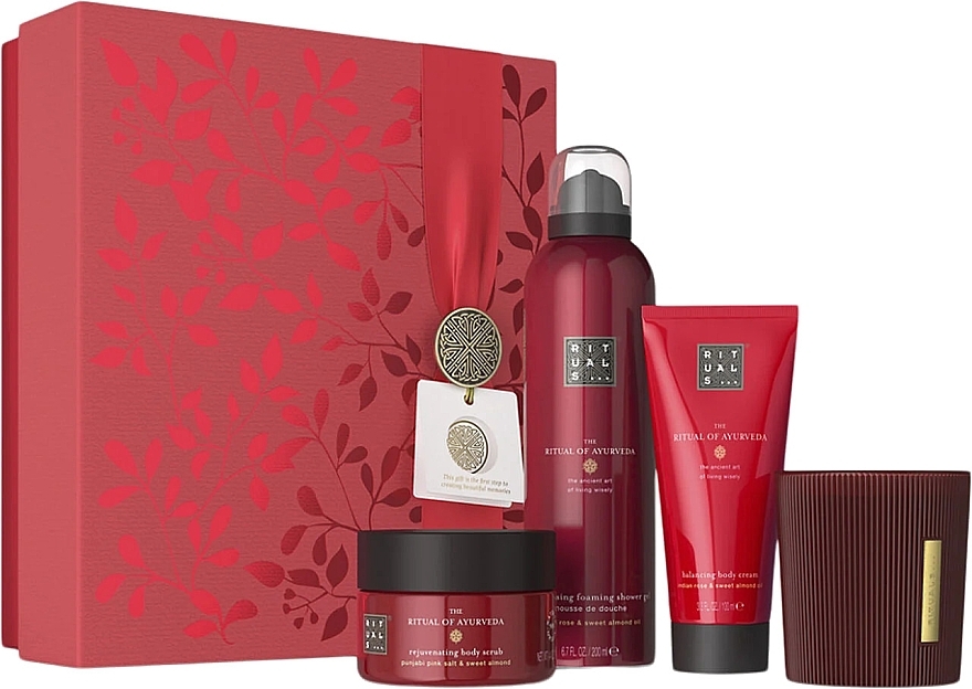 Zestaw - Rituals The Ritual of Ayurveda Medium Gift Set 2024 (sh/gel/200ml + b/scrub/125g + b/cr/100ml + candle/140g) — Zdjęcie N1