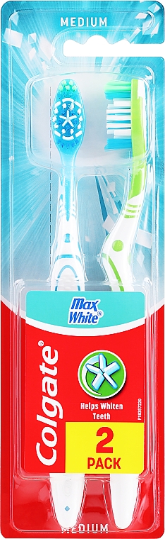 Szczoteczki Max White, niebieska + jasnozielona	 - Colgate Max White Medium Polishing Star — Zdjęcie N1