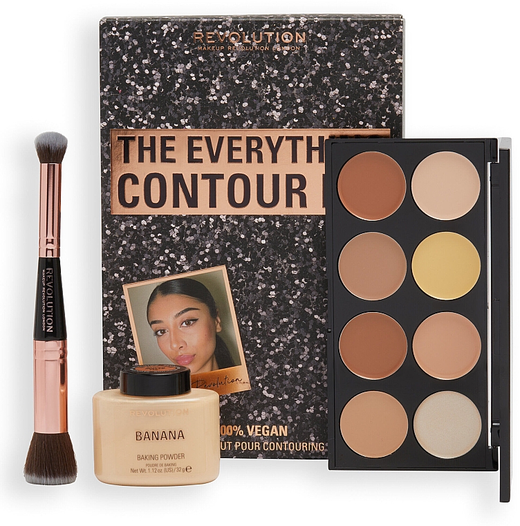 Zestaw - Makeup Revolution The Everything Contour Kit Gift Set (contour/palette/13g + powder/32g + brush/1pcs)