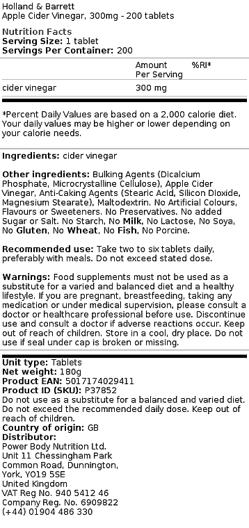 Suplement diety z octem jabłkowym, 300 mg - Holland & Barrett Apple Cider Vinegar  — Zdjęcie N2