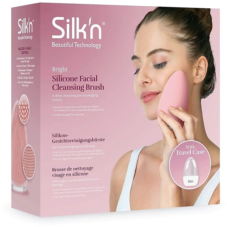 PRZECENA! Szczoteczka do mycia twarzy, różowa - Silk'n Bright Silicone Pink Facial Cleansing Brush * — Zdjęcie N2