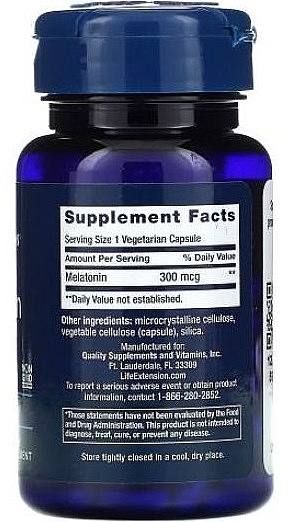 Suplement diety Melatonina, 300 mcg - Life Extension Melatonin 300 mcg — Zdjęcie N2