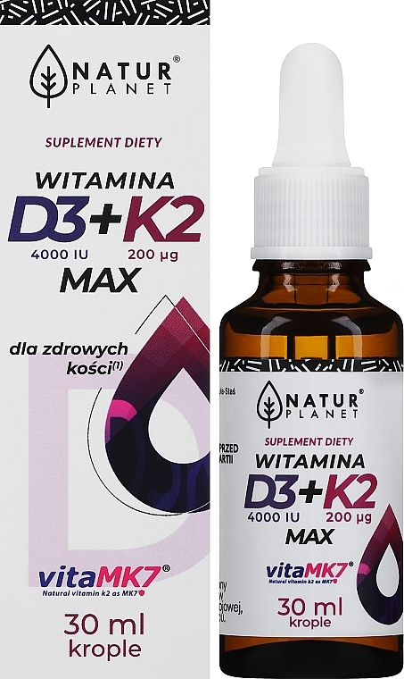 Suplement diety w kroplach - Natur Planet Suplement Diety Vitamin D3 + K2 Max — Zdjęcie N2