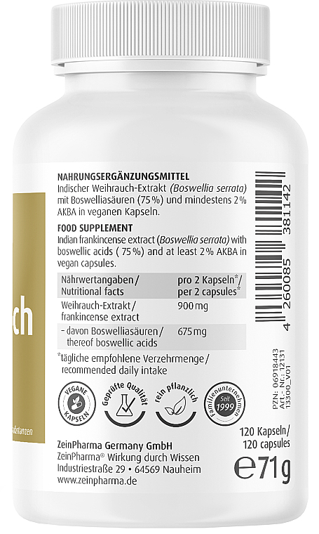 Suplement diety z kadzidłem, kapsułki, 450 mg - ZeinPharma  — Zdjęcie N3