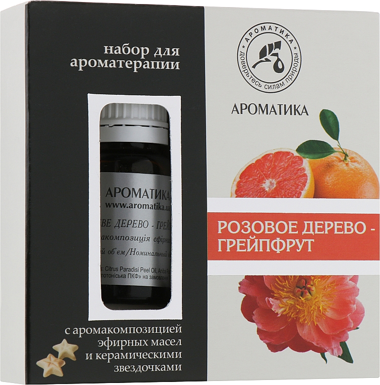 Zestaw do aromaterapii Drzewo różane i grejpfrut - Aromatika, olejek/10ml + akcesoria/5szt.