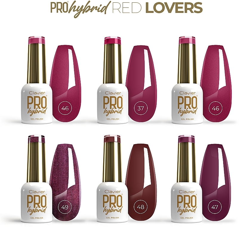 Zestaw 6 lakierów do paznokci w pudełku prezentowym - Clavier ProHybrid Gold Red Lovers (nail polish/6x8ml) — Zdjęcie N2