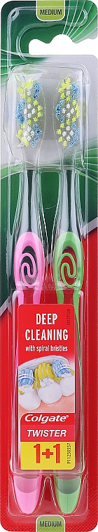 Szczoteczka do zębów, średnia twardość, jasnozielona + różowa - Colgate Twister — Zdjęcie N1