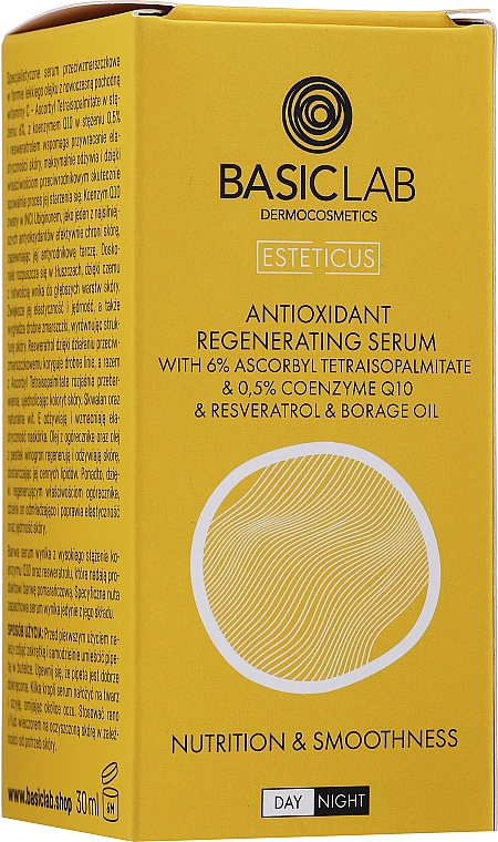 Antyoksydacyjne serum regenerujące do twarzy - BasicLab Dermocosmetics Esteticus Face Serum 6% Tetraisopalmitate 0.5% Coenzyme Q10 — Zdjęcie N4