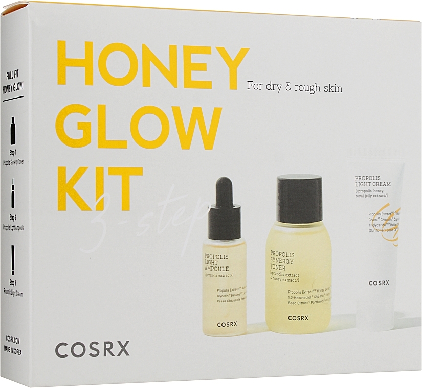 Zestaw - Cosrx Honey Glow Propolis Trial Kit (f/ampoul/10ml + f/toner/30ml + f/cr/15ml)  — Zdjęcie N1