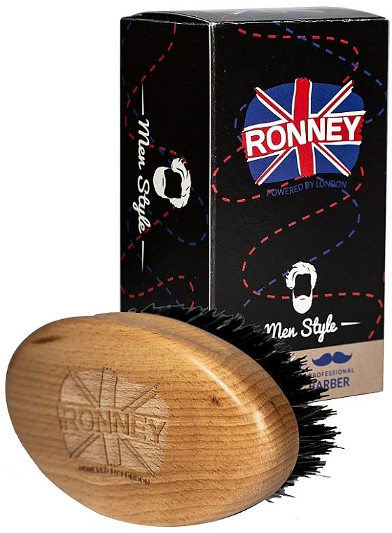 Drewniana szczotka do brody z naturalnym włosiem, jasna - Ronney Professional Barber Big Brush — Zdjęcie N2