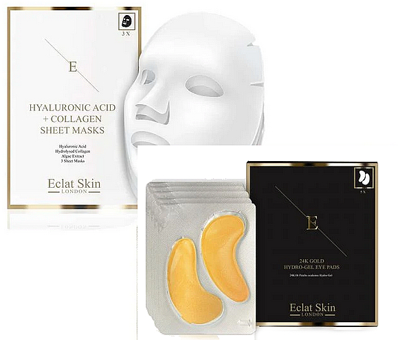 Zestaw nawilżających maseczek i płatków pod oczy ze złotem - Eclat Skin London (mask 3 pcs + eye/pads 5 * 2 pcs) — Zdjęcie N1