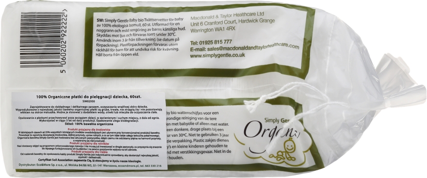Bawełniane płatki kosmetyczne dla dzieci - Simply Gentle Organic Cotton Baby Rectangular Pads — Zdjęcie N2
