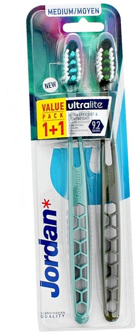 Zestaw średnio twardych szczoteczek do zębów, zielona + niebieska - Jordan Ultralite Adult Toothbrush Medium — Zdjęcie N1