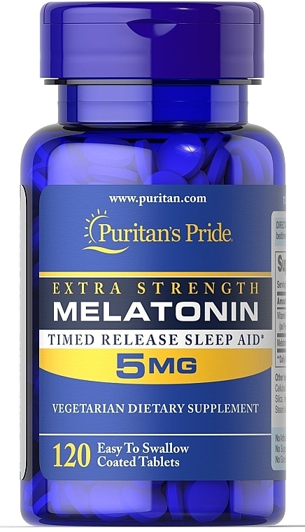 Suplement diety Melatonina, 5 mg - Puritan's Pride Extra Strength Melatonin 5mg Softgels — Zdjęcie N1