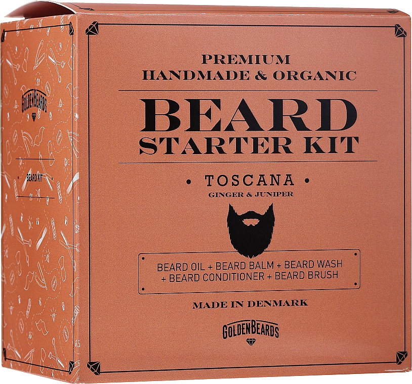 Zestaw do pielęgnacji brody - Golden Beards Starter Beard Kit Toscana (balm/60ml + oil/30ml + shm/100ml + cond/100ml + brush) — Zdjęcie N1