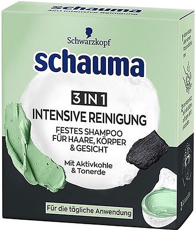 Szampon w kostce z węglem aktywnym - Schauma Intensive Reinigung Shampoo 3 in 1 — Zdjęcie N1