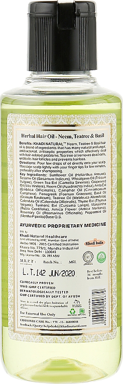 Naturalny olejek przeciw łupieżowi, łamaniu i wypadaniu włosów Neem, Drzewo Herbaciane i Bazylia - Khadi Organique Henna Rosemary Hair Oil — Zdjęcie N2