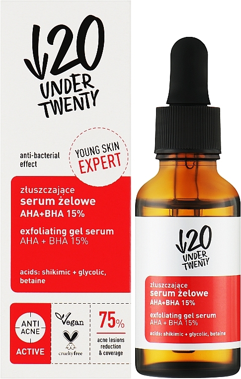 Złuszczające serum żelowe - Under Twenty Anti! Acne Exfoliating Gel Serum AHA + BHA 15% — Zdjęcie N2