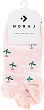 Bawełniane skarpety damskie z kwiatowym wzorem, różowe - Moraj — Zdjęcie N1