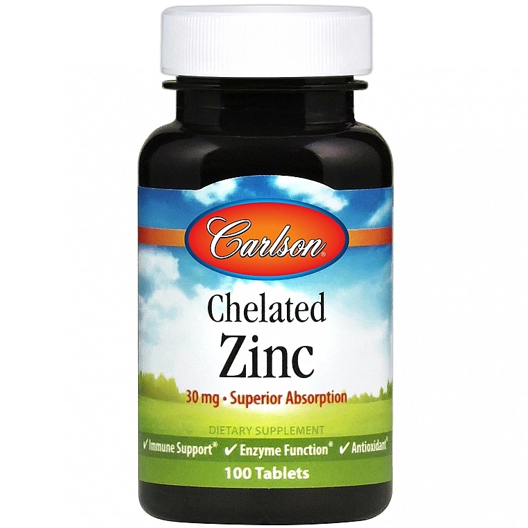 Suplement diety zawierający chelat cynku, 30 mg - Carlson Labs Chelated Zinc — Zdjęcie N1