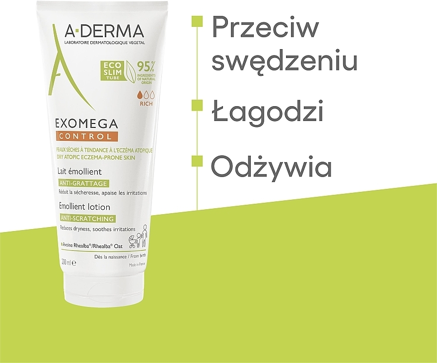 Zmiękczający balsam do ciała - A-Derma Exomega Control Emollient Lotion Anti-Scratching — Zdjęcie N4