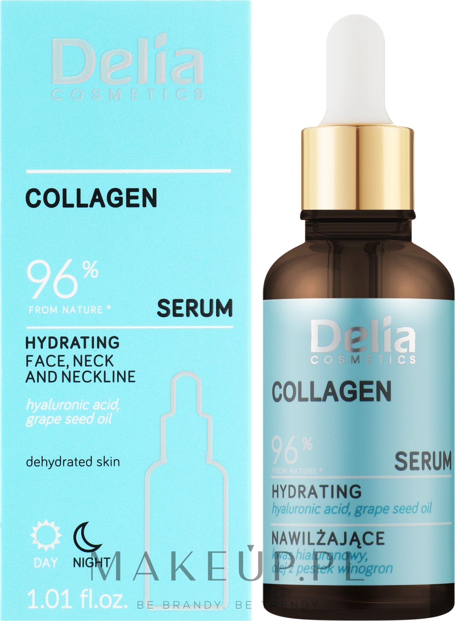 Serum nawilżające do twarzy z kwasem hialuronowym i olejem z pestek winogron - Delia Collagen Serum — Zdjęcie 30 ml